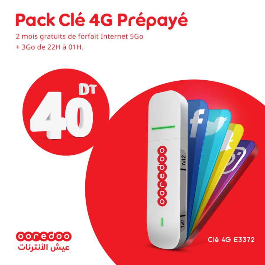 Pack Clé 4G E3372 + 5 Go d'internet